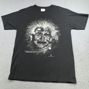 Vintage Scientist Portrait Shirt Mens Medium Black Space Graphic Quote 1993‎ 90s
